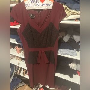 Hybrid & Company Burgundy and Black Midi Dress